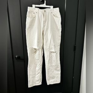 Maniere De Voir White Distressed Cargo Pants